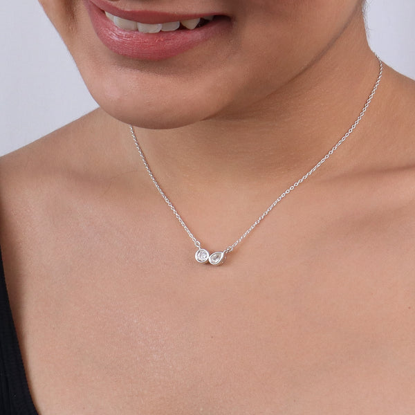 Silver necklace with twin CZ dots for women