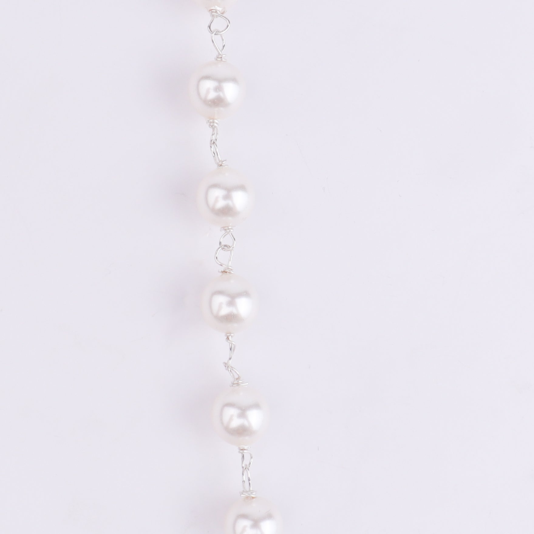 Silver Pink & White CZ Tanmani Set with Pearl Ganthan