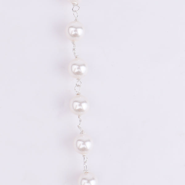 Silver Pink & White CZ Tanmani Set with Pearl Ganthan