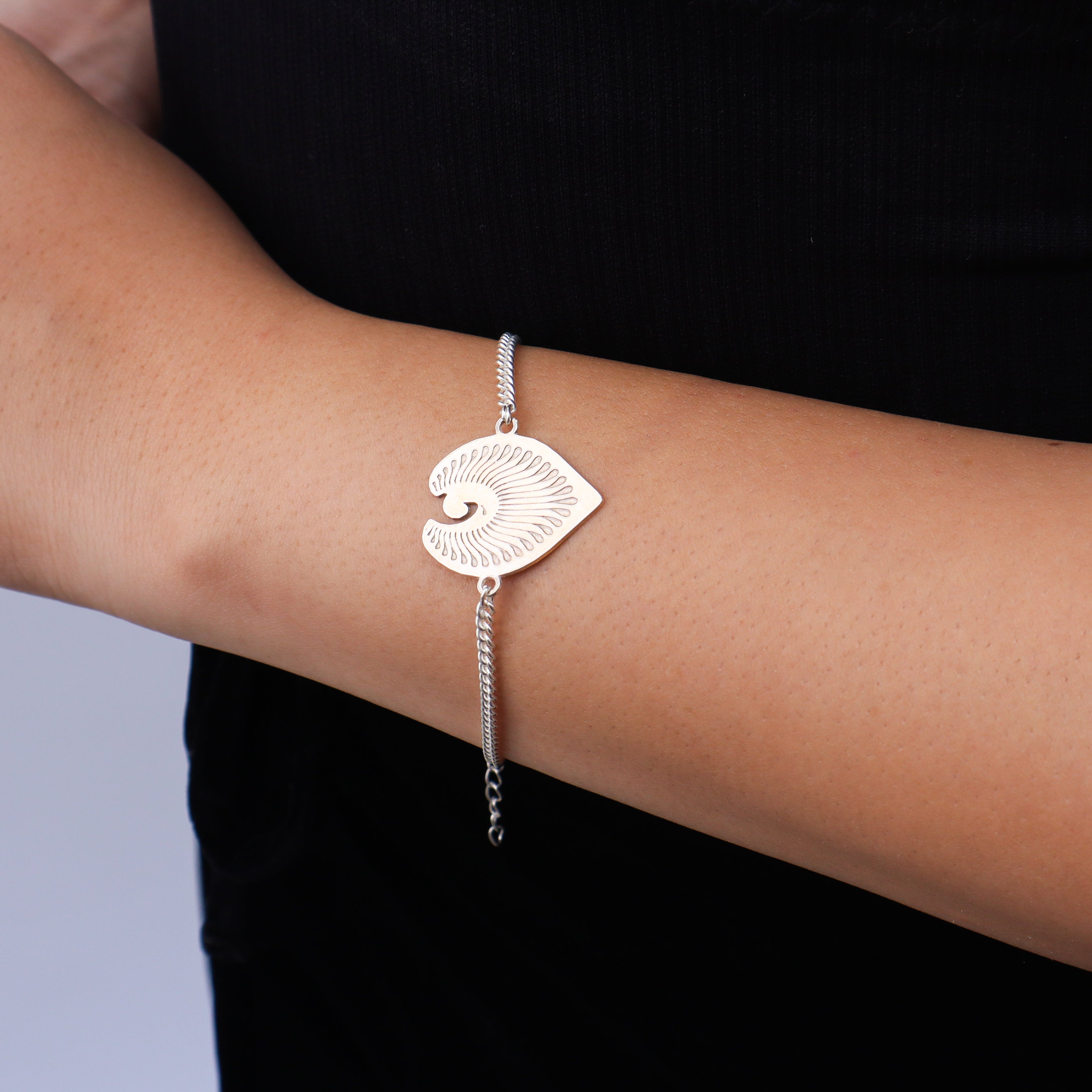 Silver Peacock Feather Bracelet