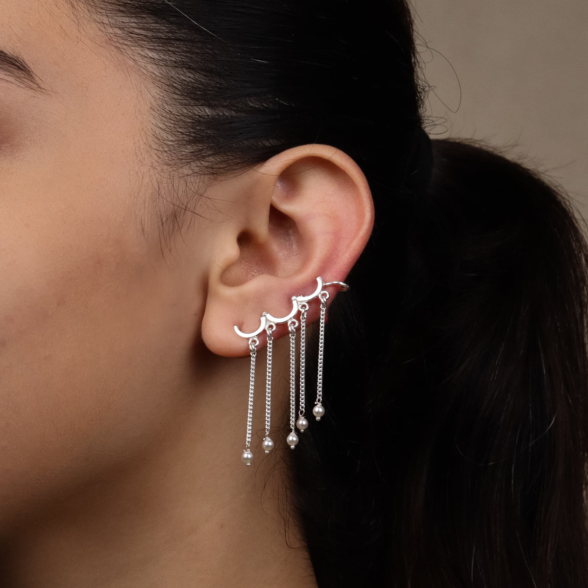 Silver Cloud Earcuff Danglers