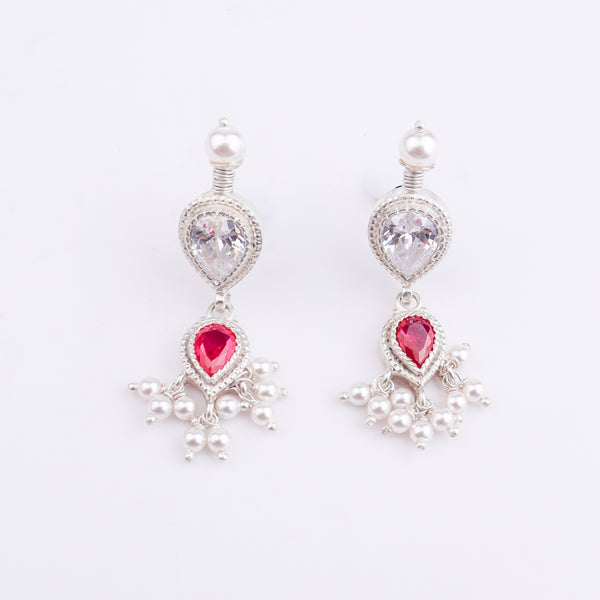 Silver Pink & White CZ Tanmani Set with Pearls