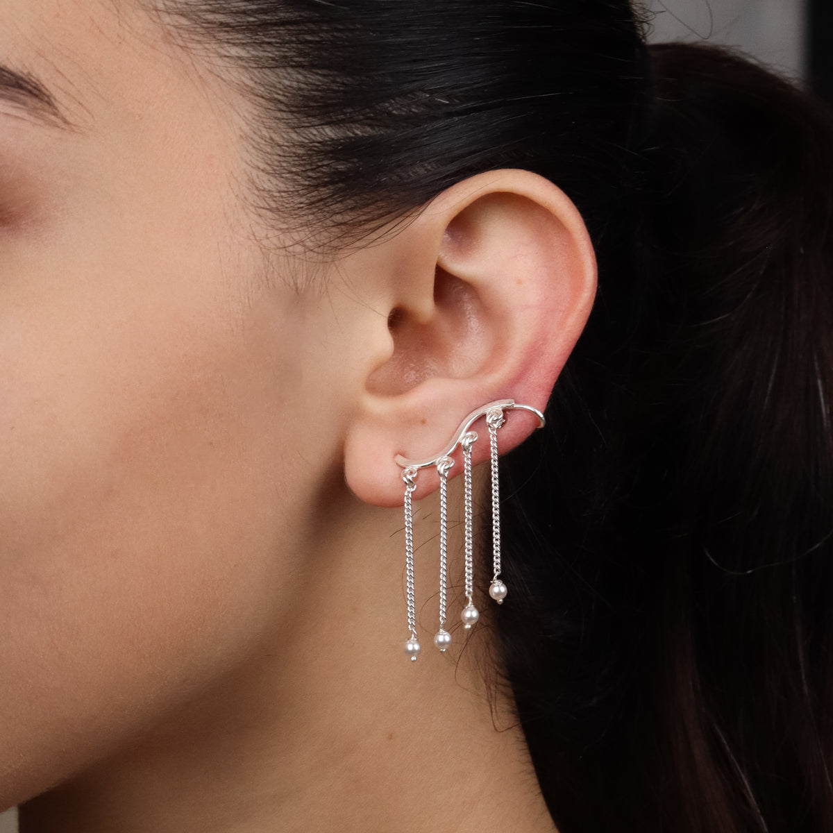 Silver Wave Earcuff danglers