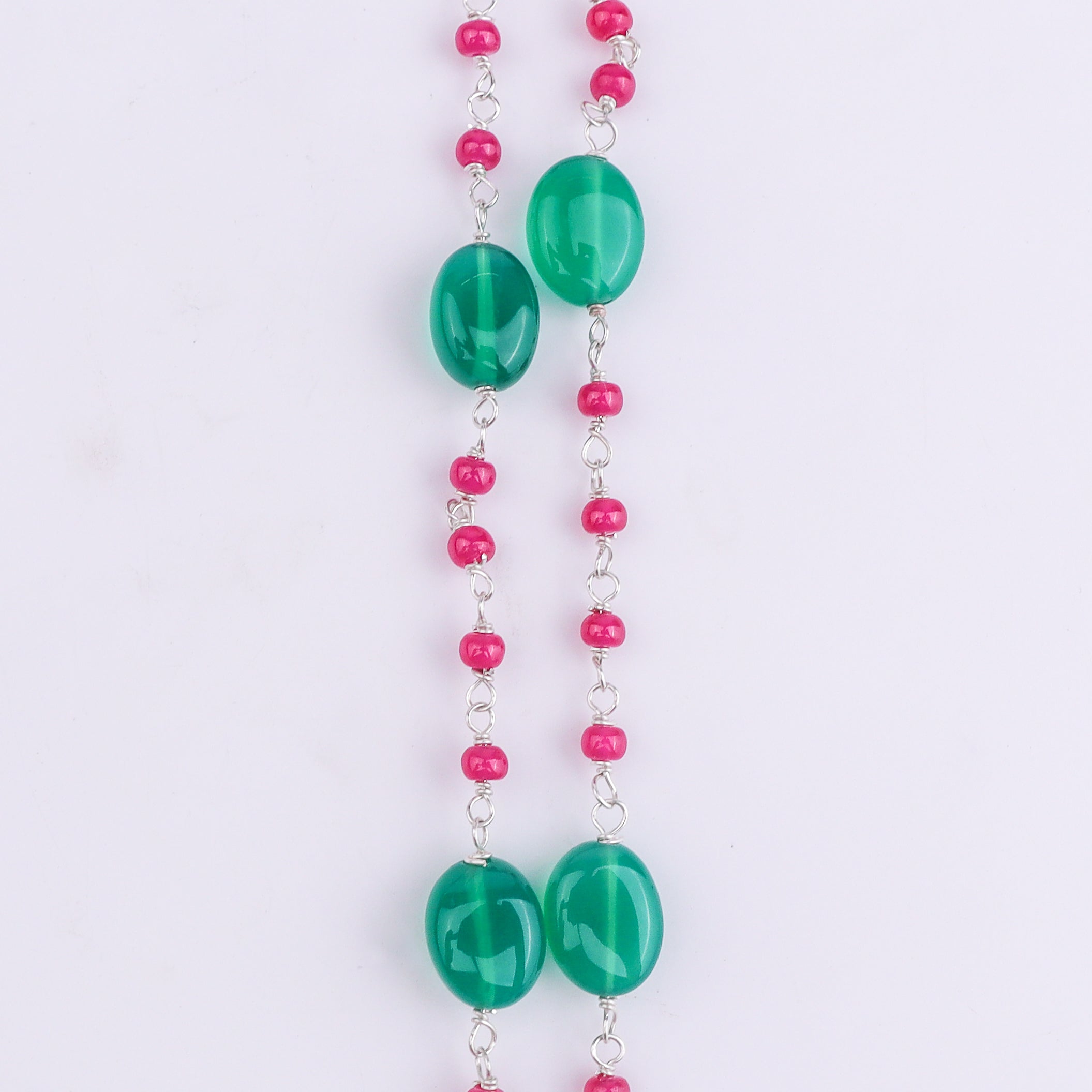 Silver Green CZ Tanmani Set with Green Onyx & Rubies