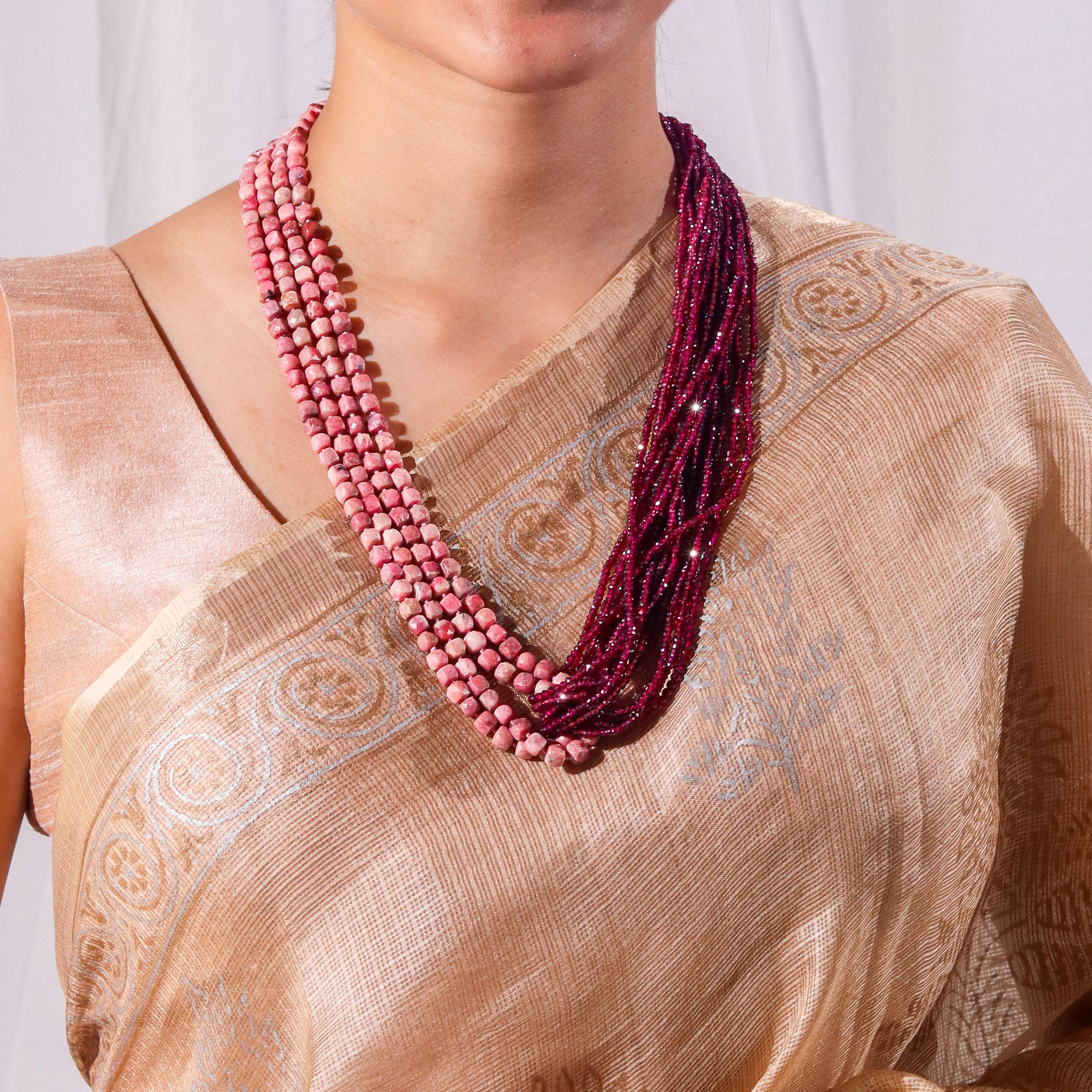 Luxe Necklace - Lab-made Rubies & Pink Opal