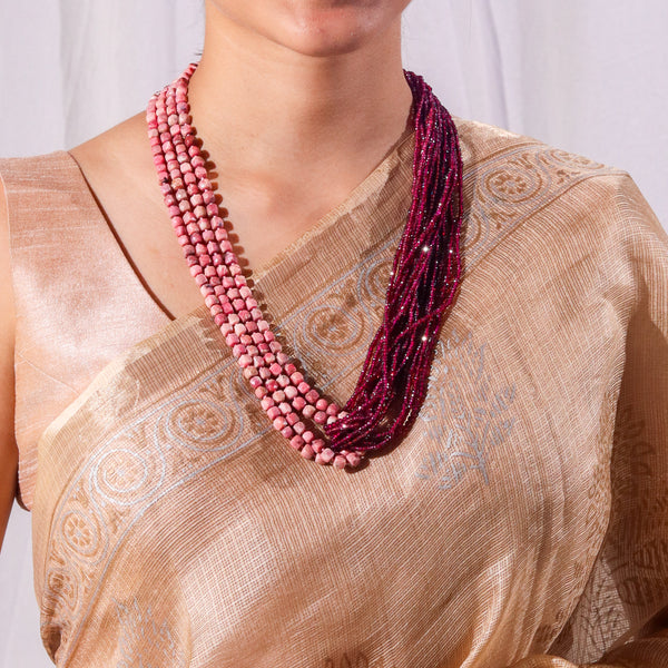 Luxe Necklace - Lab-made Rubies & Pink Opal
