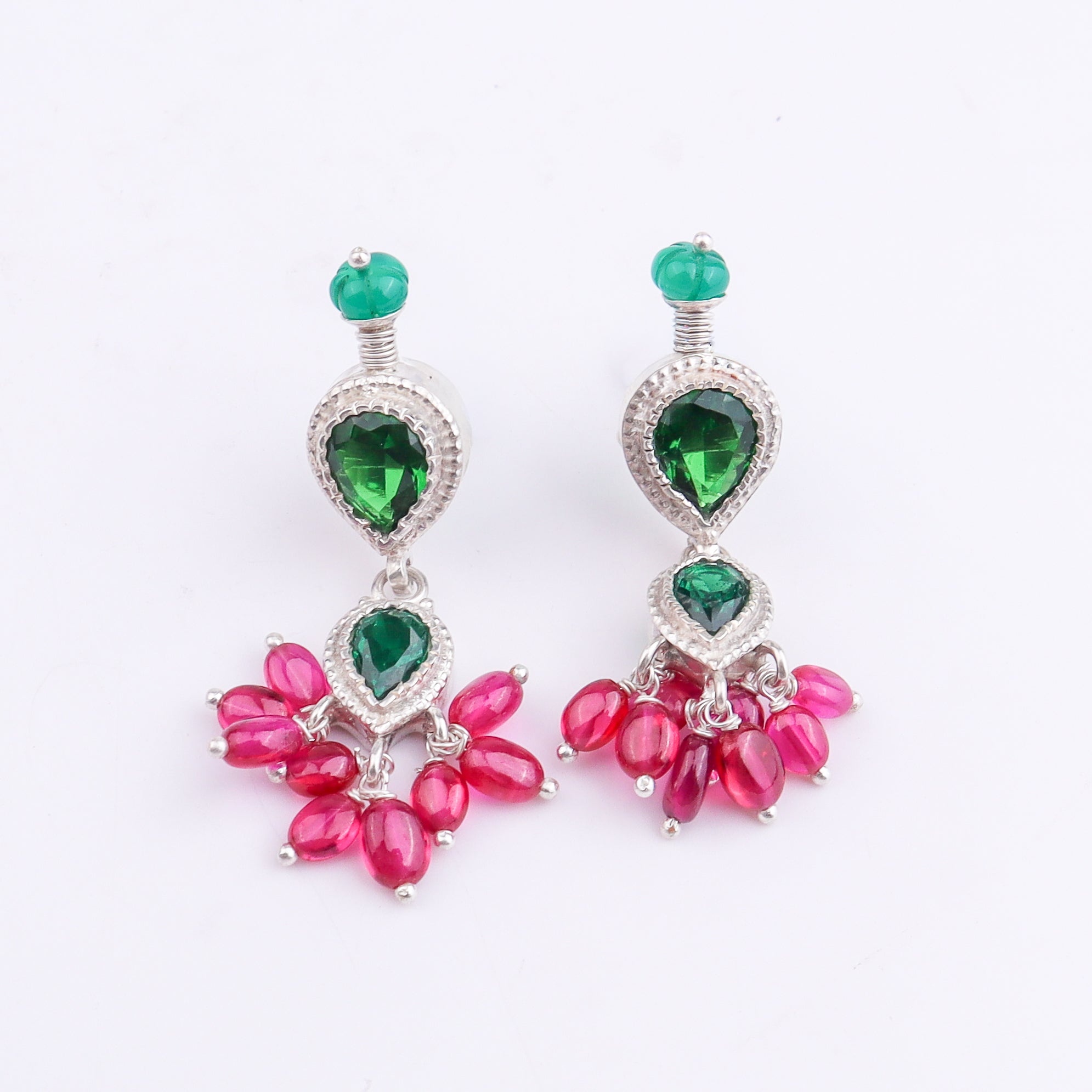Silver Green CZ Tanmani Set with Green Onyx & Rubies