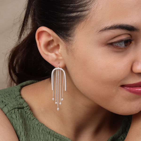 Silver U-Shape Fringe Earrings
