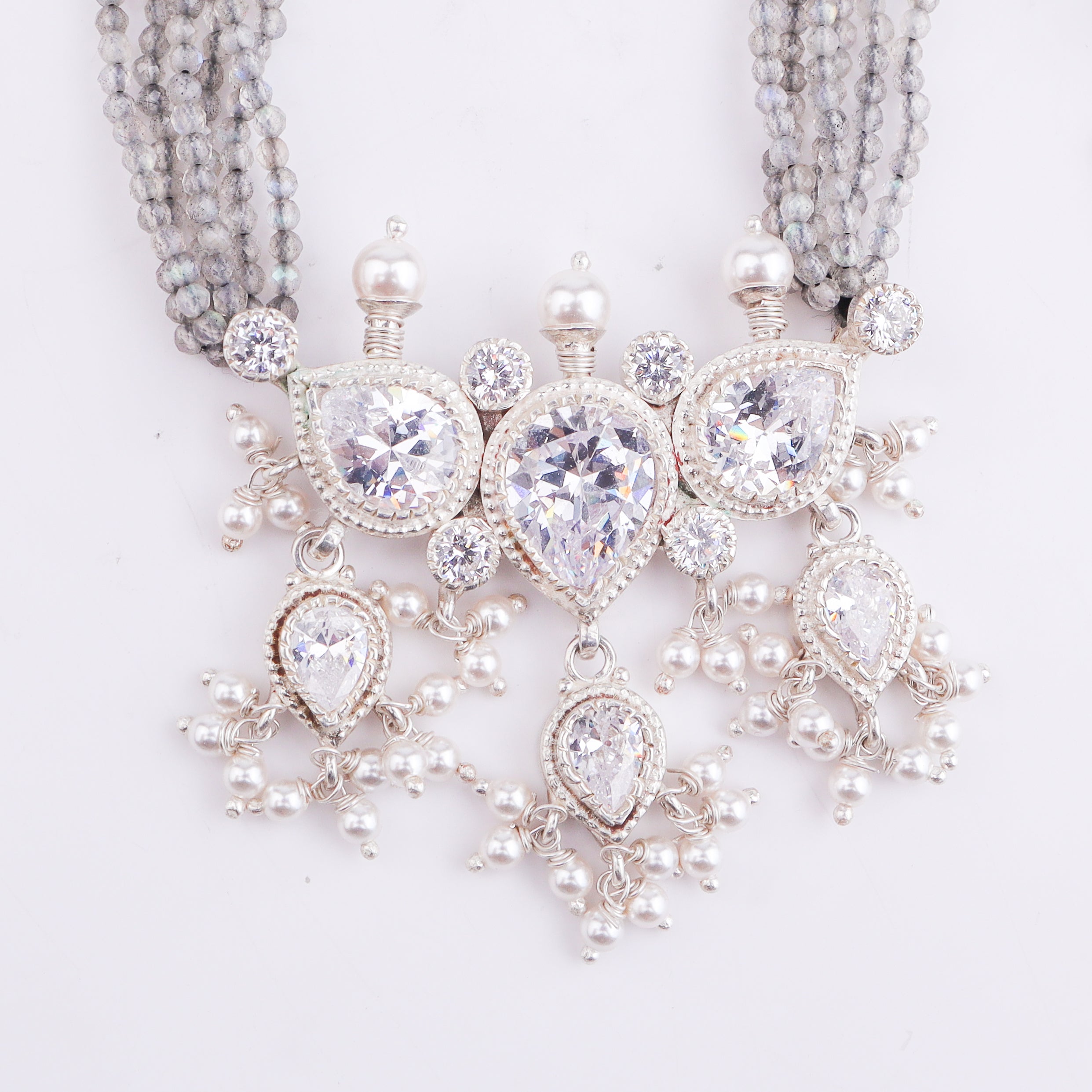 Silver CZ Tanmani Set with Labradorite