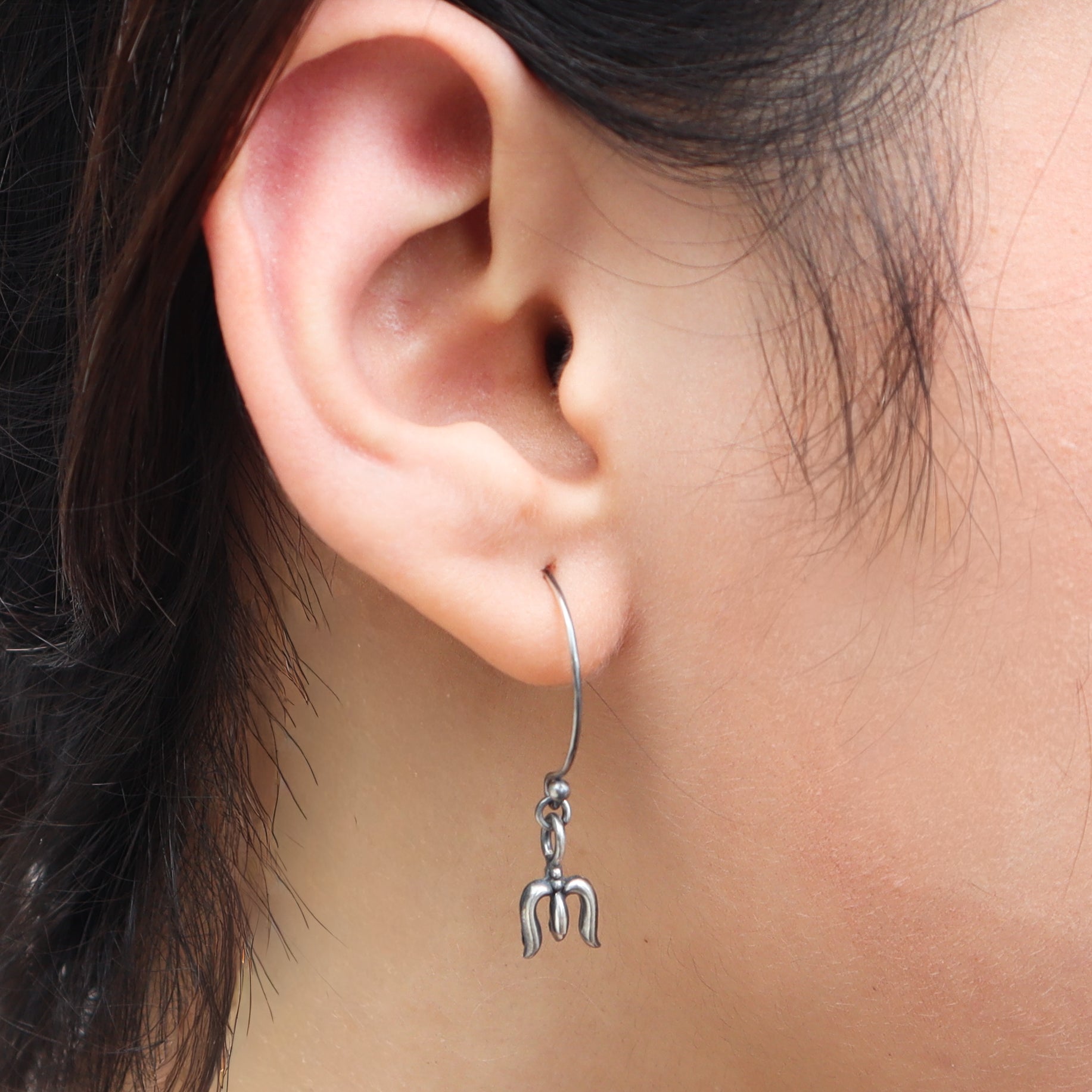 Silver Oxidized Trishul Dangler earring