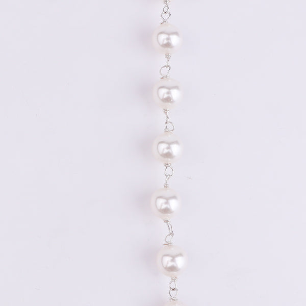 Silver Green & White CZ Tanmani Set with Pearl Ganthan