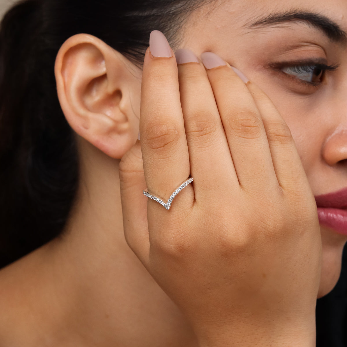 Silver CZ V Ring