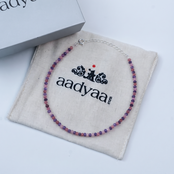 Pink & Purple Jade Silver Anklet (Project Handmade)
