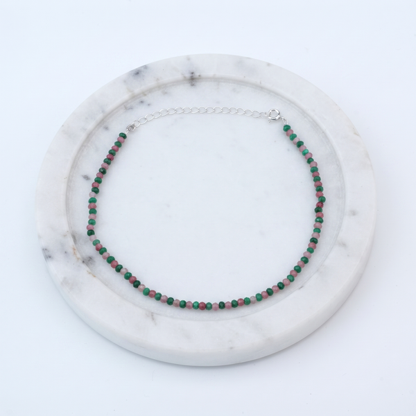 Green & Pink Jade Silver Anklet (Project Handmade)