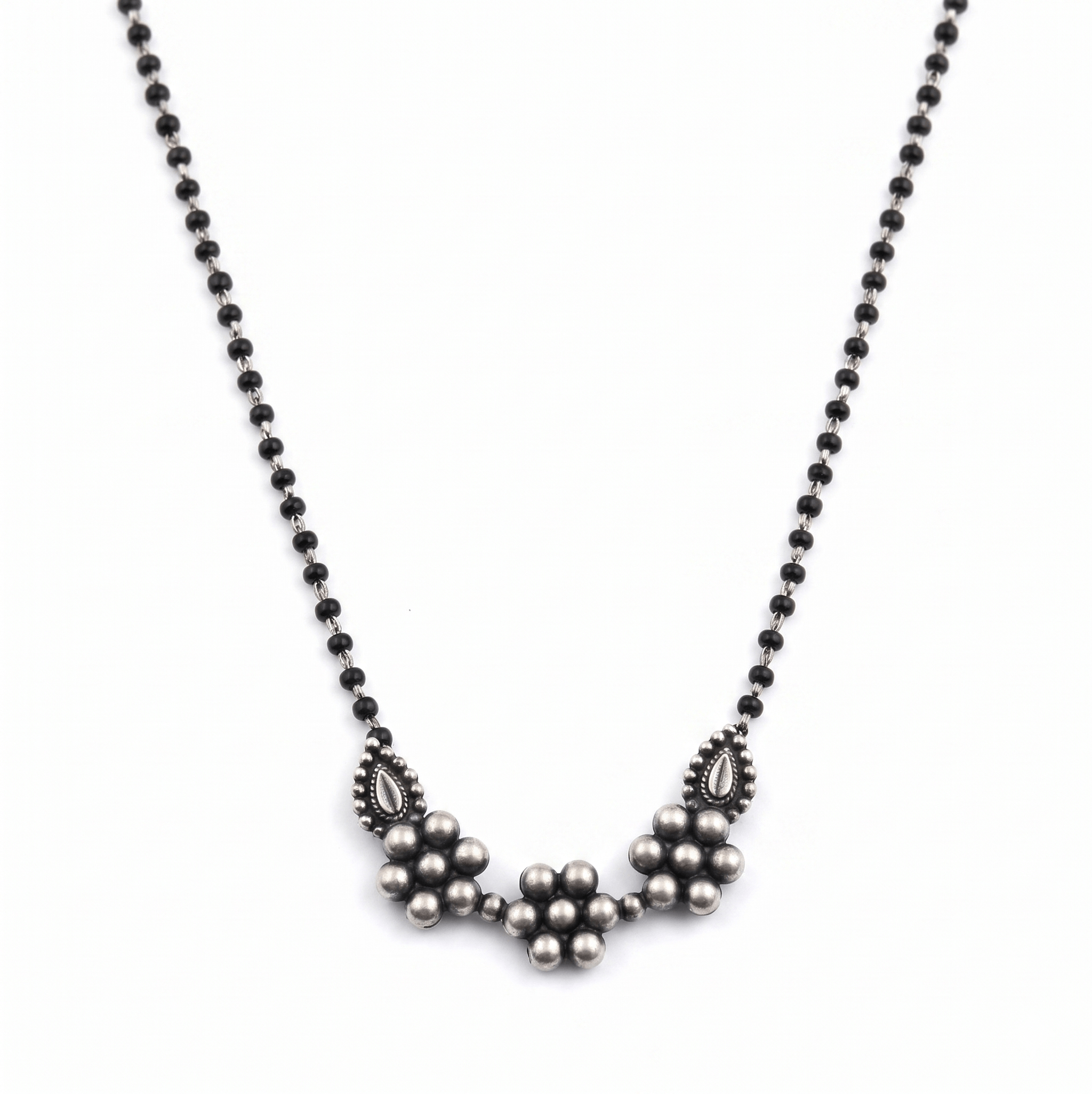 Silver Beaded Necklace with Pendant
