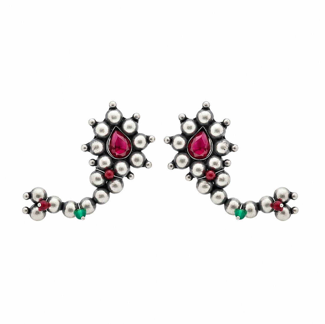 Itihaas Maharashtrian Nath Stud Earrings ( Motif size : Big ) | 92.5 Silver