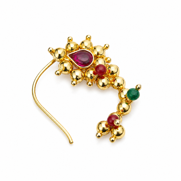 Itihaas Silver Maharashtrian Nath: Small, Left piercing |  92.5 Silver | 22K Gold Plated