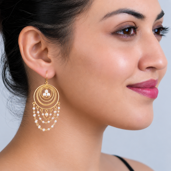 Layered pearl chandbali | 92.5 silver | 22K Gold plated