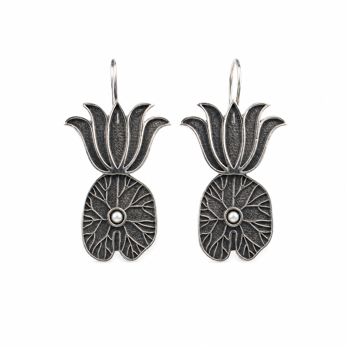 Lotus and Lotus Leaf earrings - Moha Maya Collection