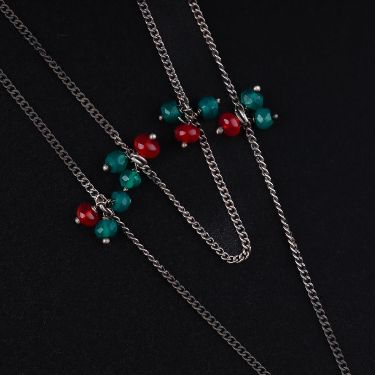 Oxidized Silver Necklace with Ruby and Green Onyx