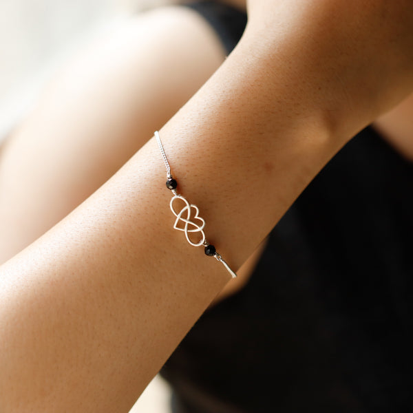 Love Infinity Silver Chain Mangalsutra Bracelet on wrist