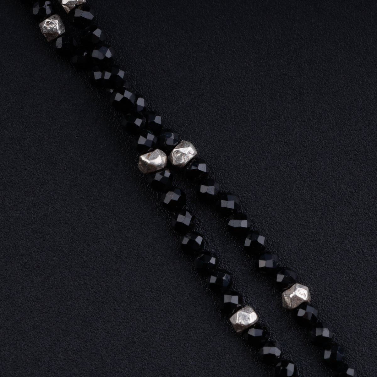 Silver Bead Nath Pendant Necklace with Black Spinel