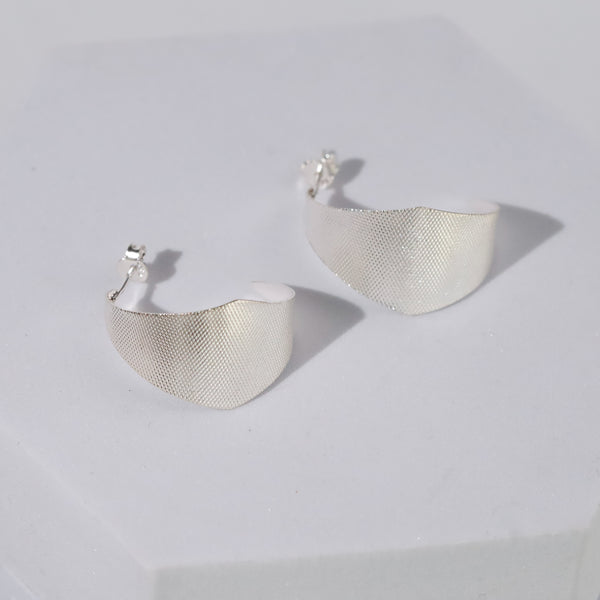 Alisha Hoops -  Fold Earrings ( Shiny Silver Finish )