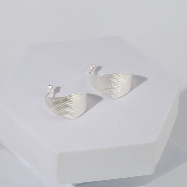 Alisha Hoops -  Fold Earrings ( Shiny Silver Finish )