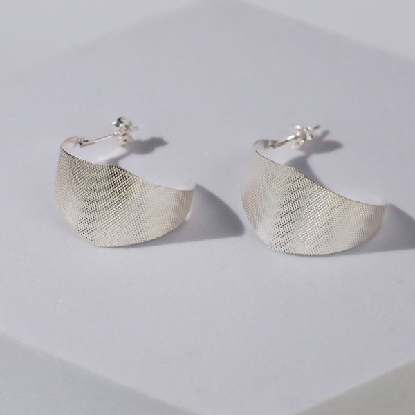 Alisha Hoops -  Fold Earrings ( Shiny Silver Finish )