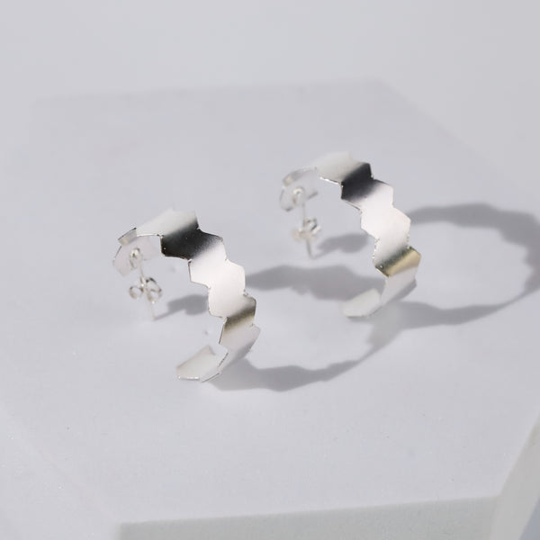 Natasha- Fold Earrings ( Shiny Silver Finish )