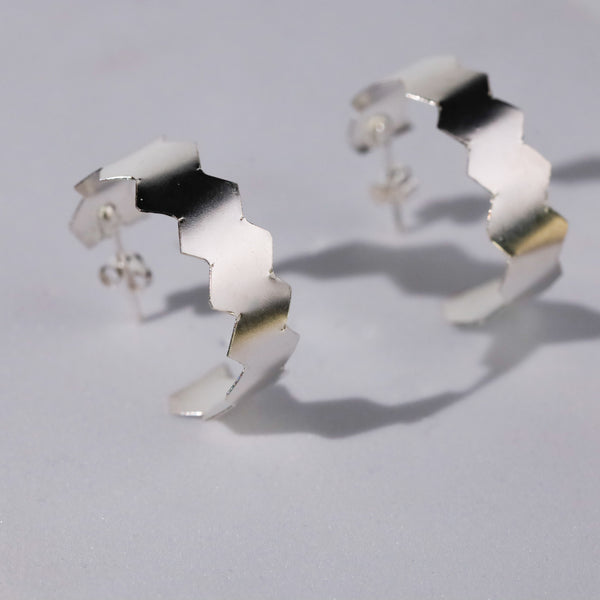 Natasha- Fold Earrings ( Shiny Silver Finish )