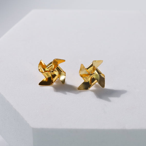 Pinwheel Studs - Fold Earring |  92.5 Silver | 22K Gold Plated