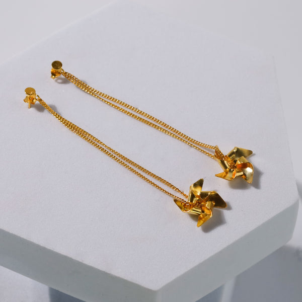 Pinwheel Chain - Fold Earring|  92.5 Silver | 22K Gold Plated