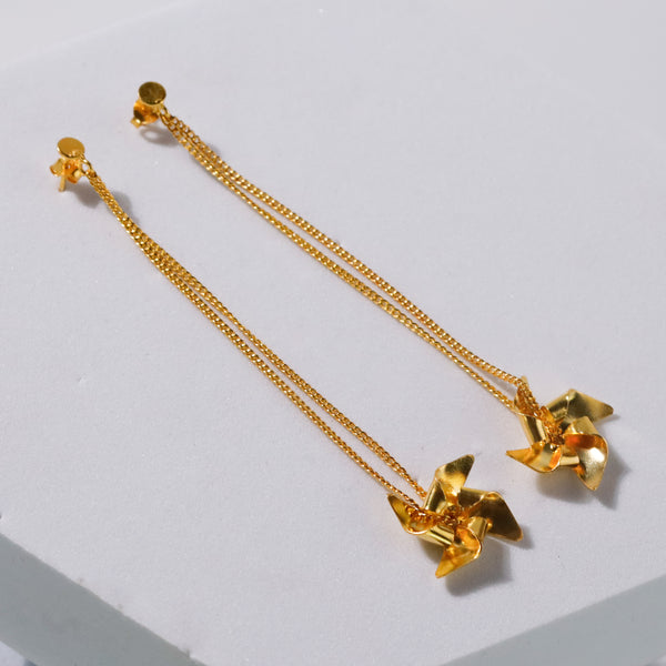 Pinwheel Chain - Fold Earring|  92.5 Silver | 22K Gold Plated
