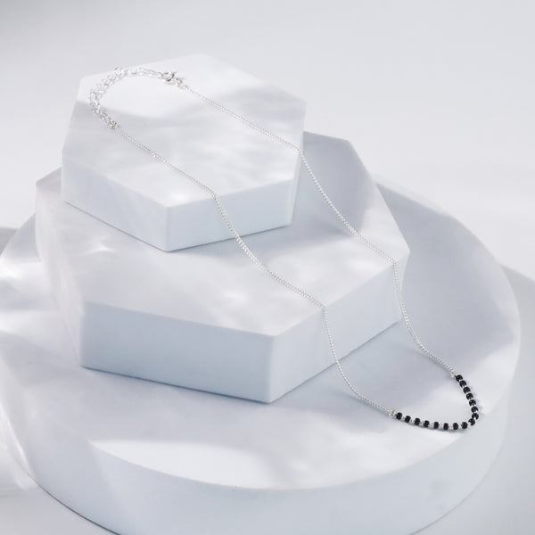 style silver mangalsutra with modern outfit