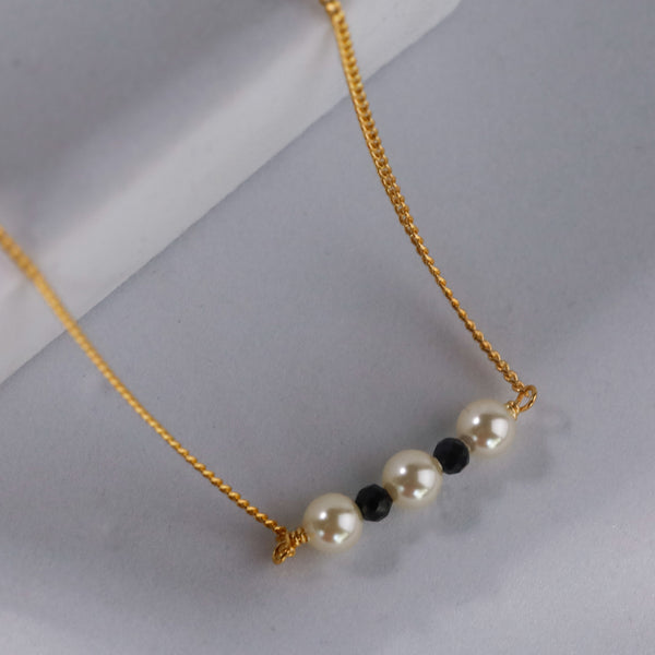 Chain Pearl & Black Spinel Mangalsutra | 22K Gold Plated