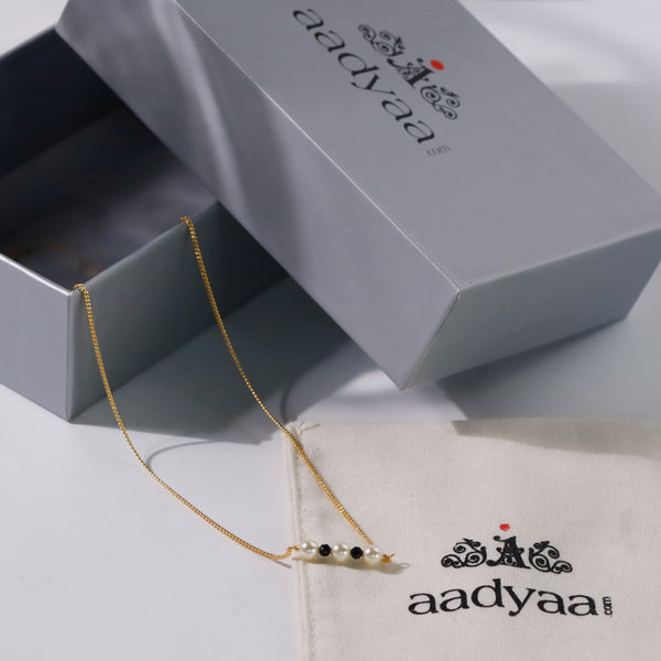 Chain Pearl & Black Spinel Mangalsutra | 22K Gold Plated