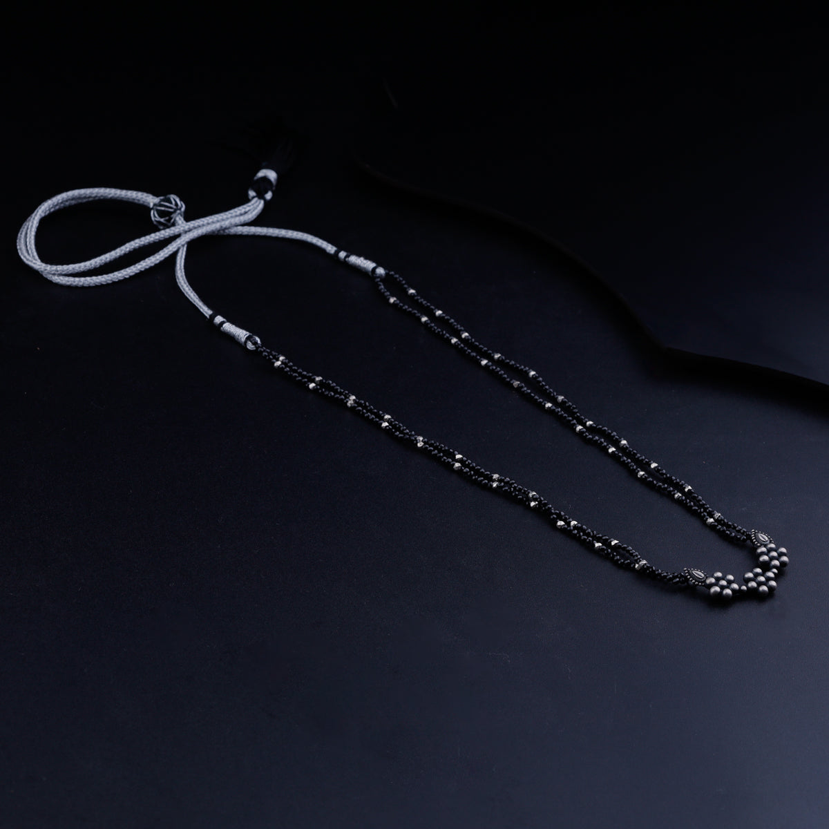 Oxidized Silver Kudi Necklace with Black Spinel