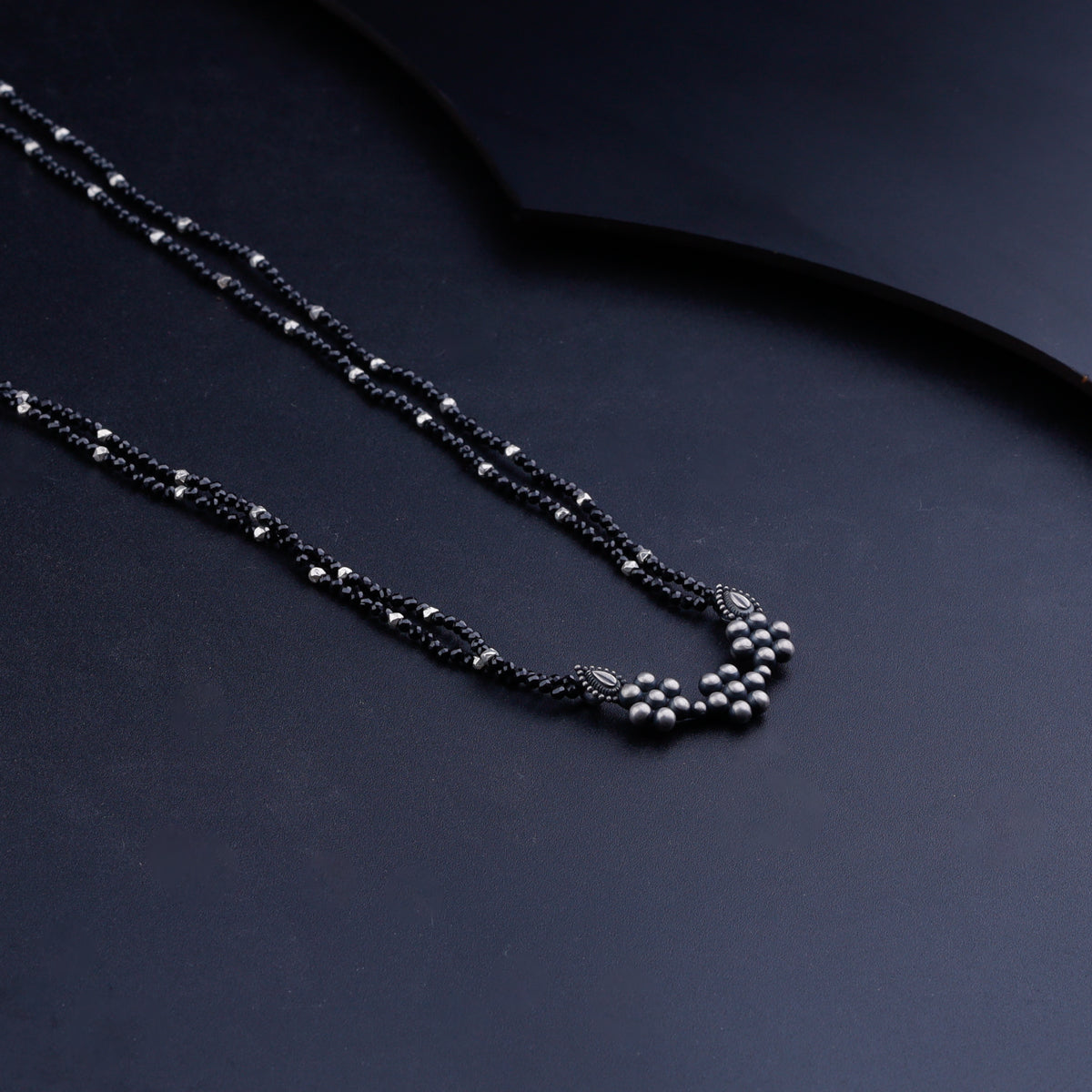 Oxidized Silver Kudi Necklace with Black Spinel