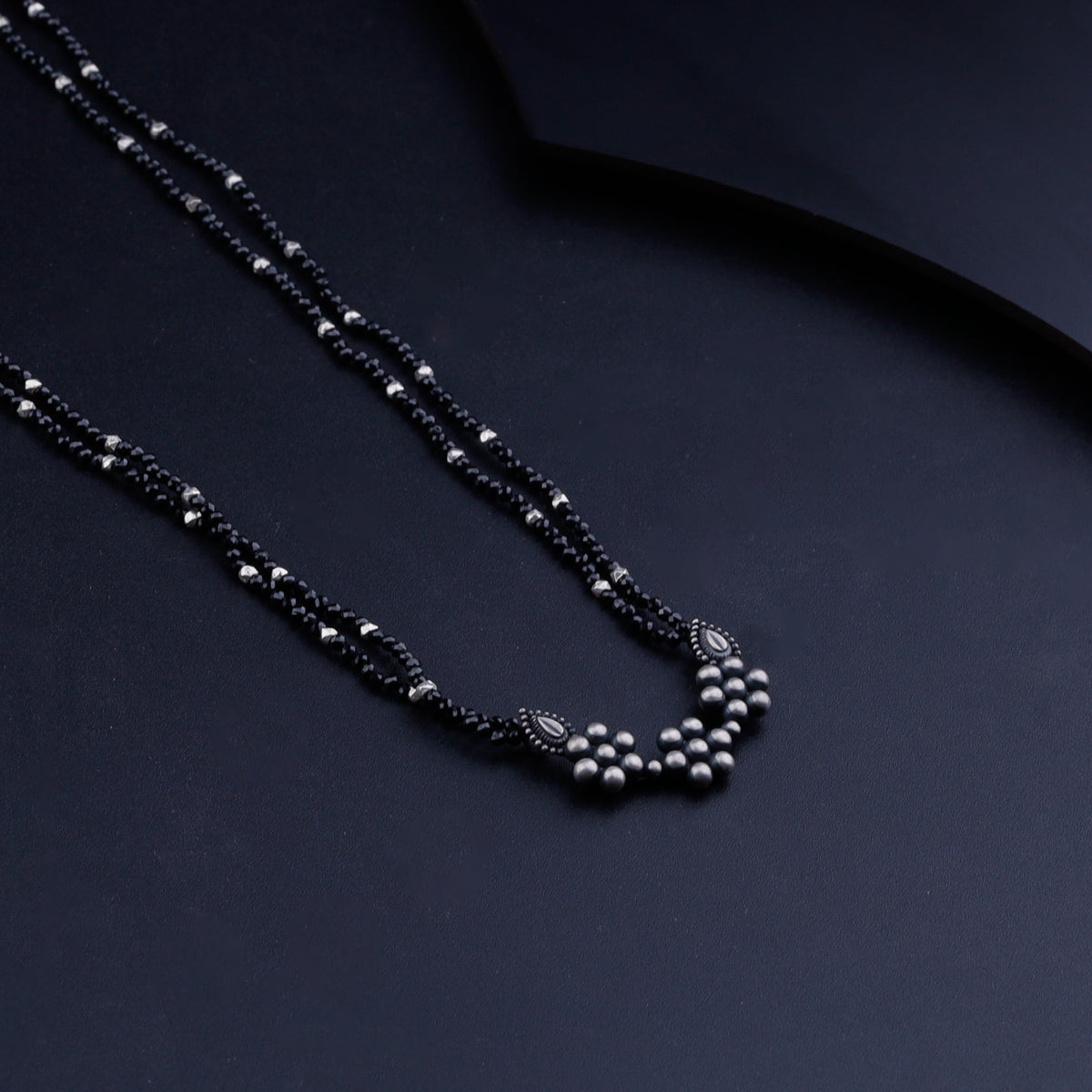 Oxidized Silver Kudi Necklace with Black Spinel