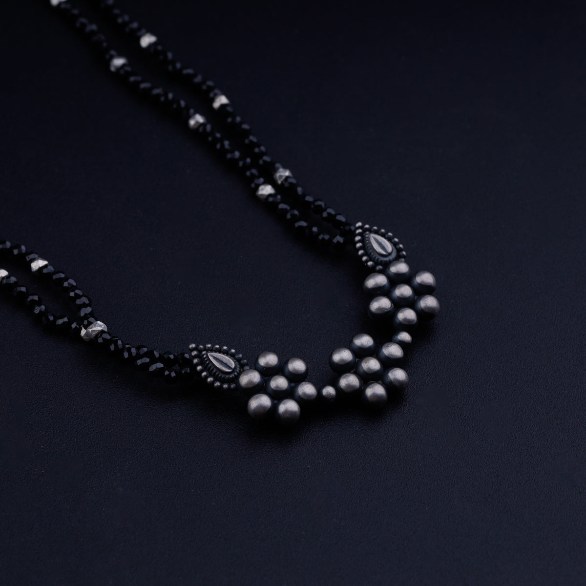 Oxidized Silver Kudi Necklace with Black Spinel