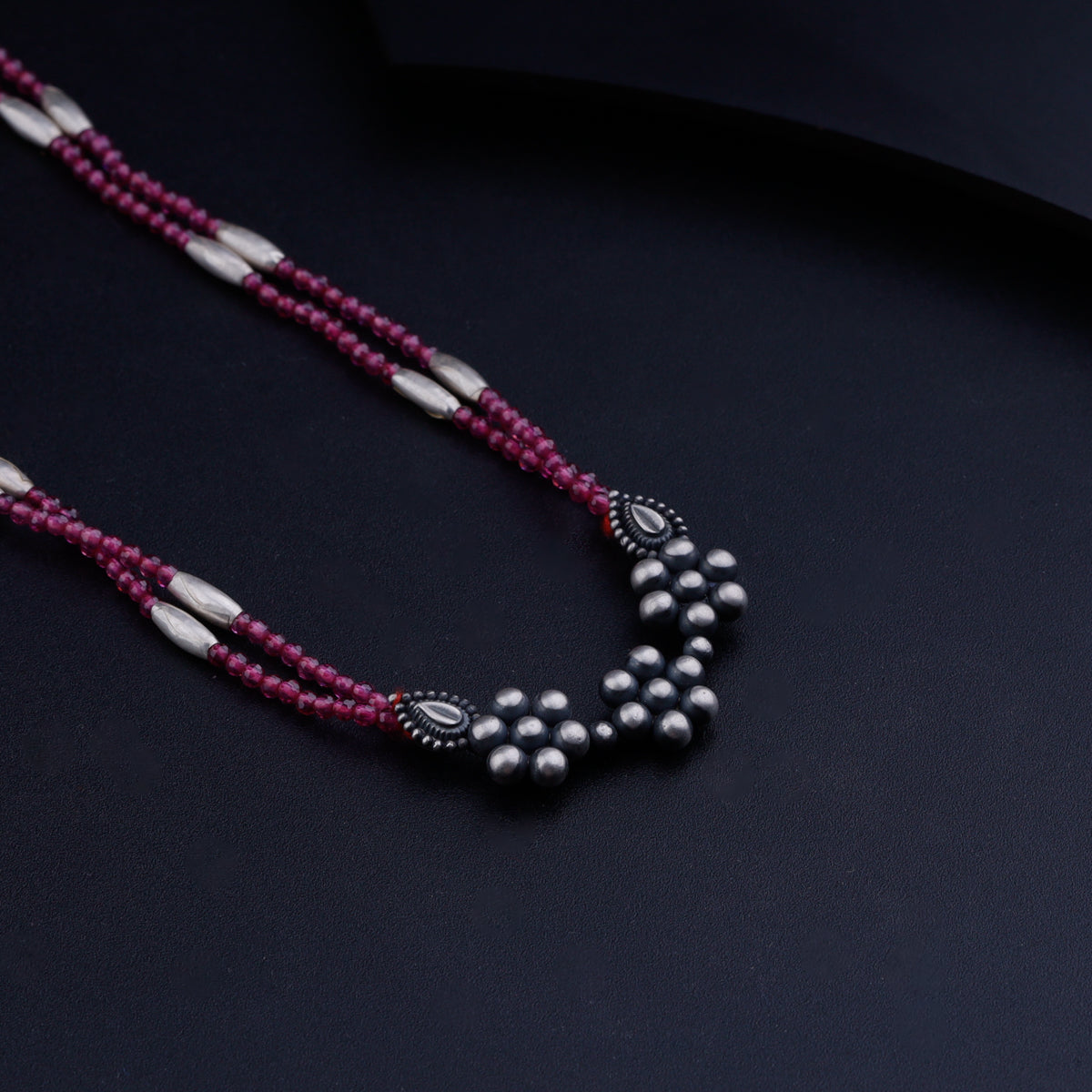 Silver Rice Bead Kudi Pendant Necklace with Ruby