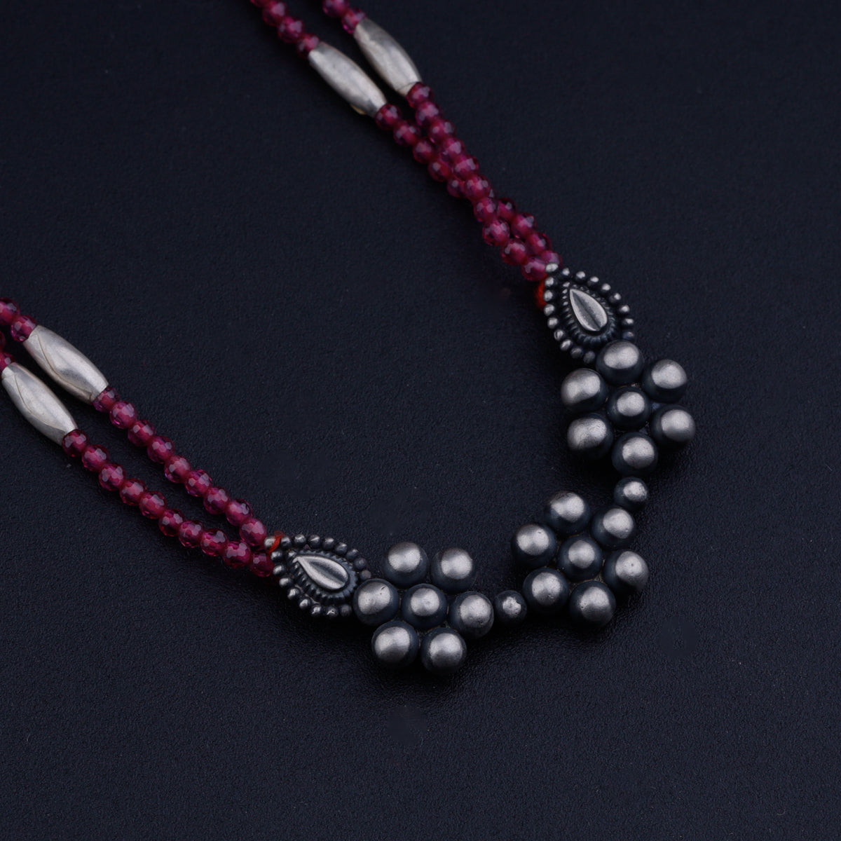 Silver Rice Bead Kudi Pendant Necklace with Ruby