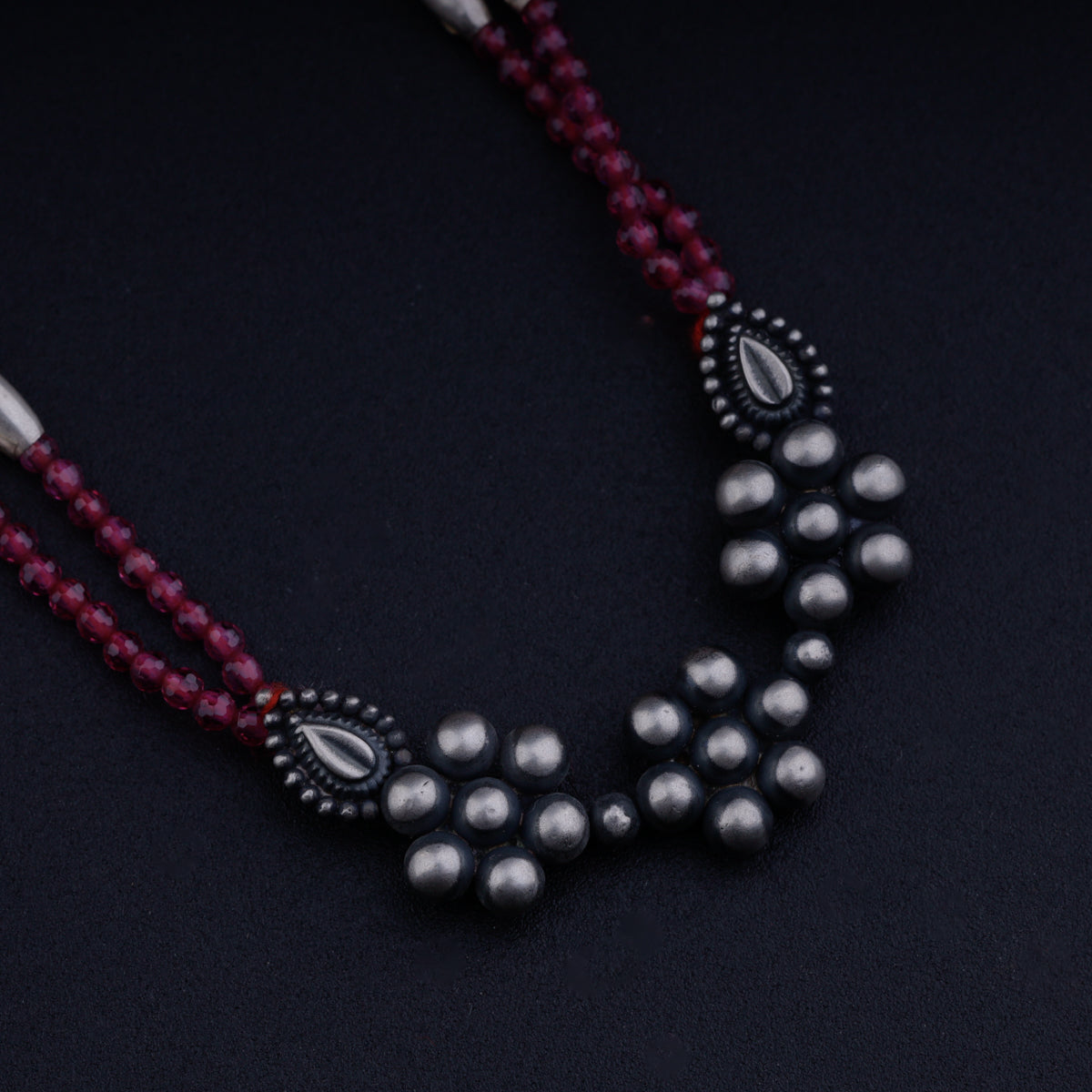 Silver Rice Bead Kudi Pendant Necklace with Ruby