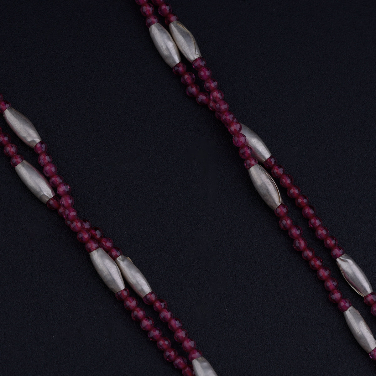 Silver Rice Bead Ghumat Pendant Necklace with Ruby