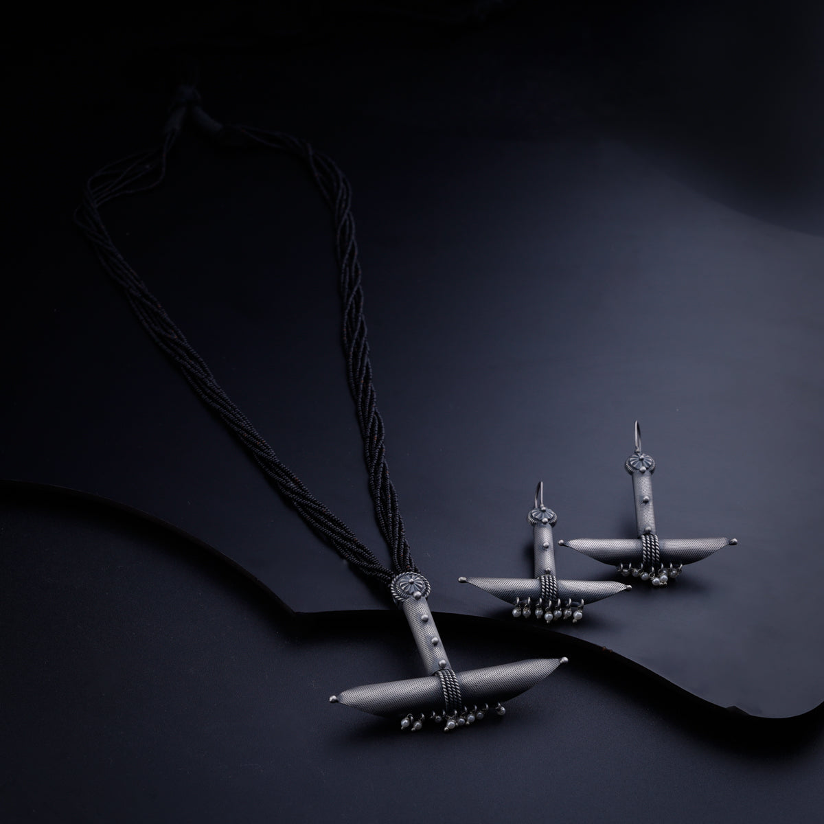 Oxidized Silver Tribal Pendant Mangalsutra Set