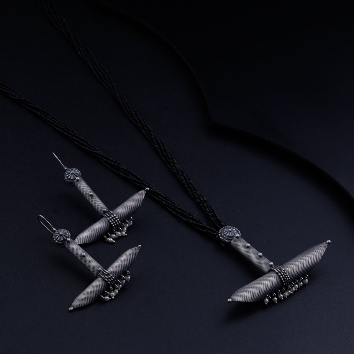 Oxidized Silver Tribal Pendant Mangalsutra Set