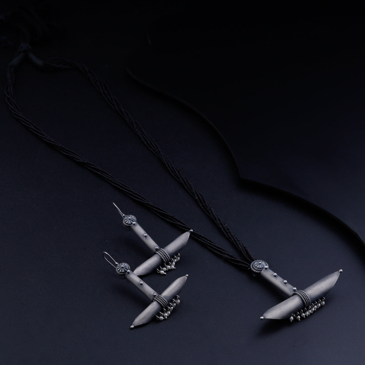 Oxidized Silver Tribal Pendant Mangalsutra Set