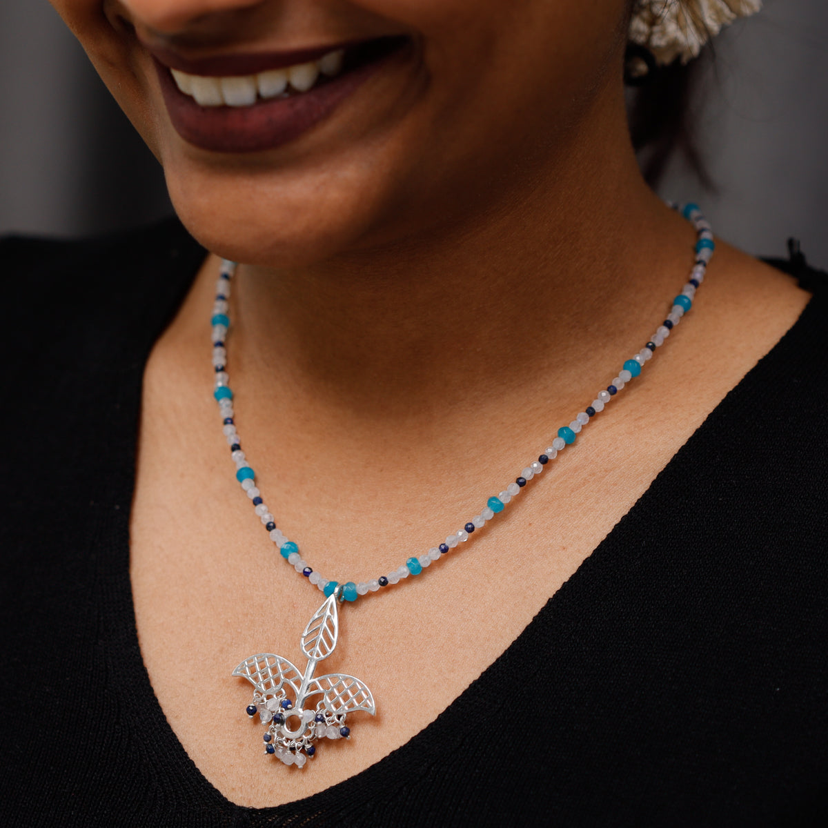 Silver Leaf Filigree Multicolor Necklace