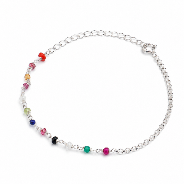 Multicolor Stone Silver Chain Bracelet (Project Handmade)